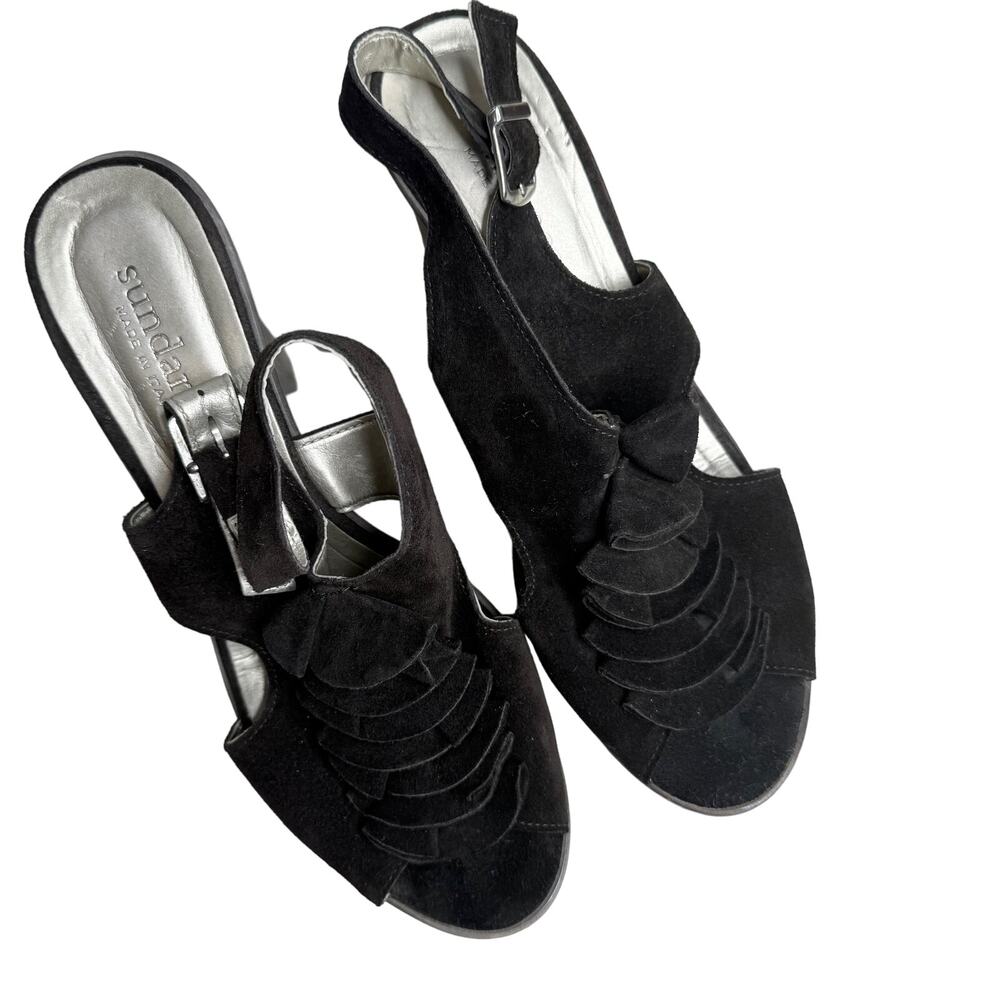 SUNDANCE Women's 40 Ruffle Suede Leather Strappy Heel Chocolate Brown Italy